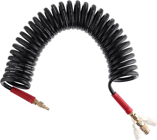 INTERTOOL poliuretano manguera de aire de retroceso de aire, 1/4" x 25 pies, 1/4" MNPT, resistente, ligero, para todo tipo de clima, doblado