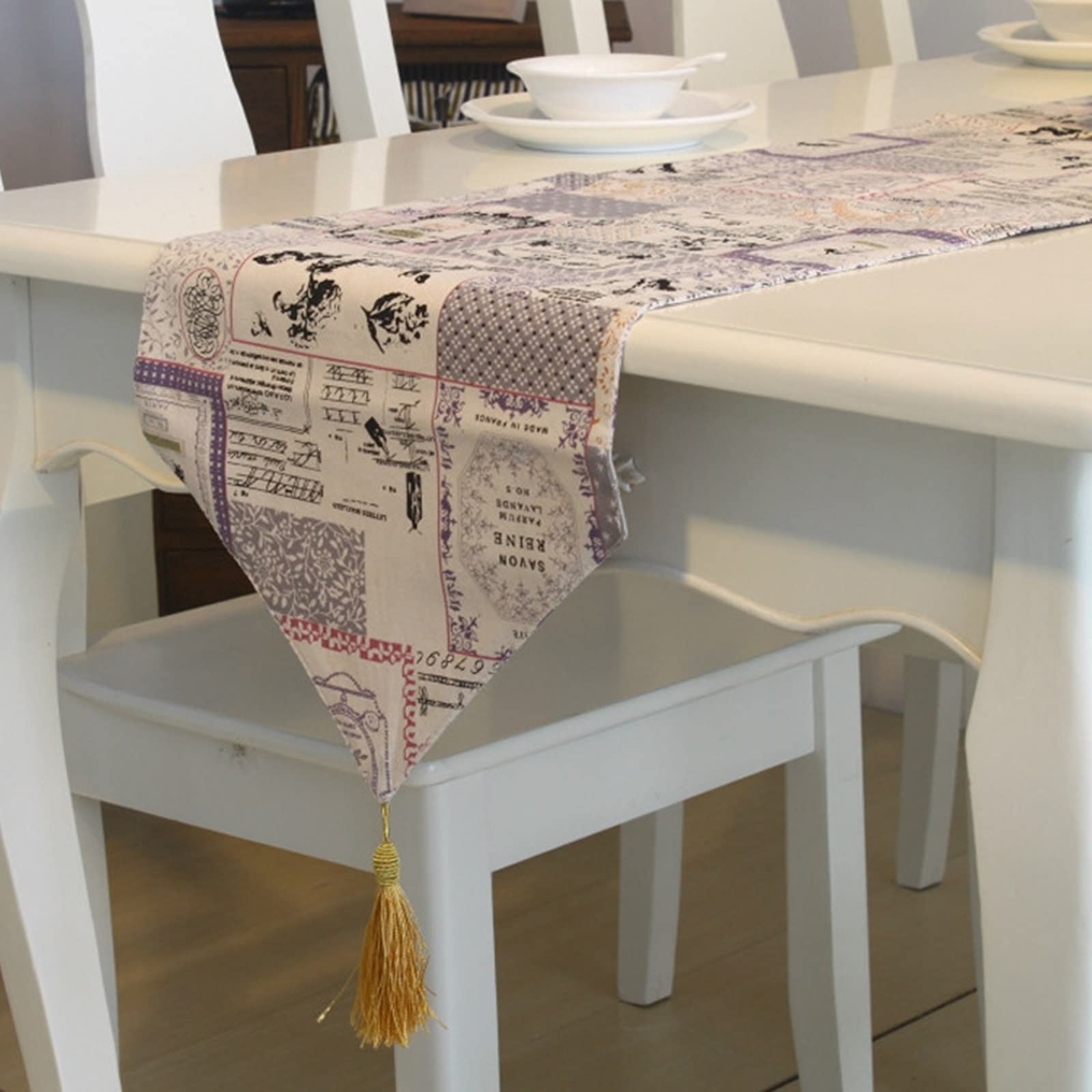 Duży bieżnik na stół w jadalni, jasnofioletowy styl nordycki kwiaty liście 30 x 21 cm poliester jesienne dekoracje na stół