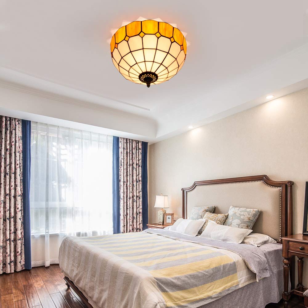 Ręcznie robione lampy sufitowe Tiffany 30 cm korytarz łazienka glazurowana żółta prosta witrażowa lampa sufitowa europejska śródziemnomorska restauracja sypialnia przejście lampa sufitowa