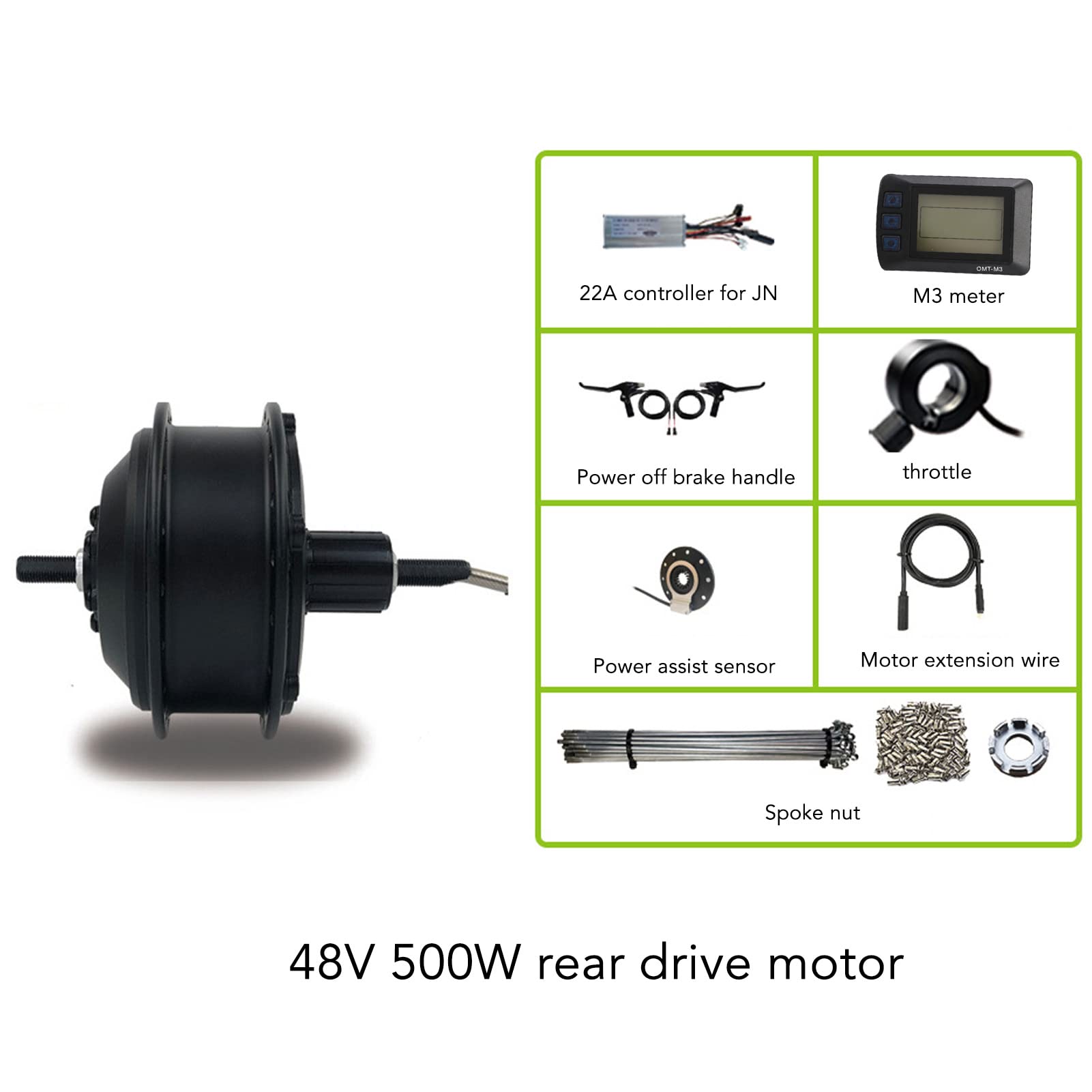 Kit conversione bici elettrica 48V 500W Motore posteriore M3 | Display Meter Controller, Shell in metallo, Kit completo fai da te, Per raggi delle ruote