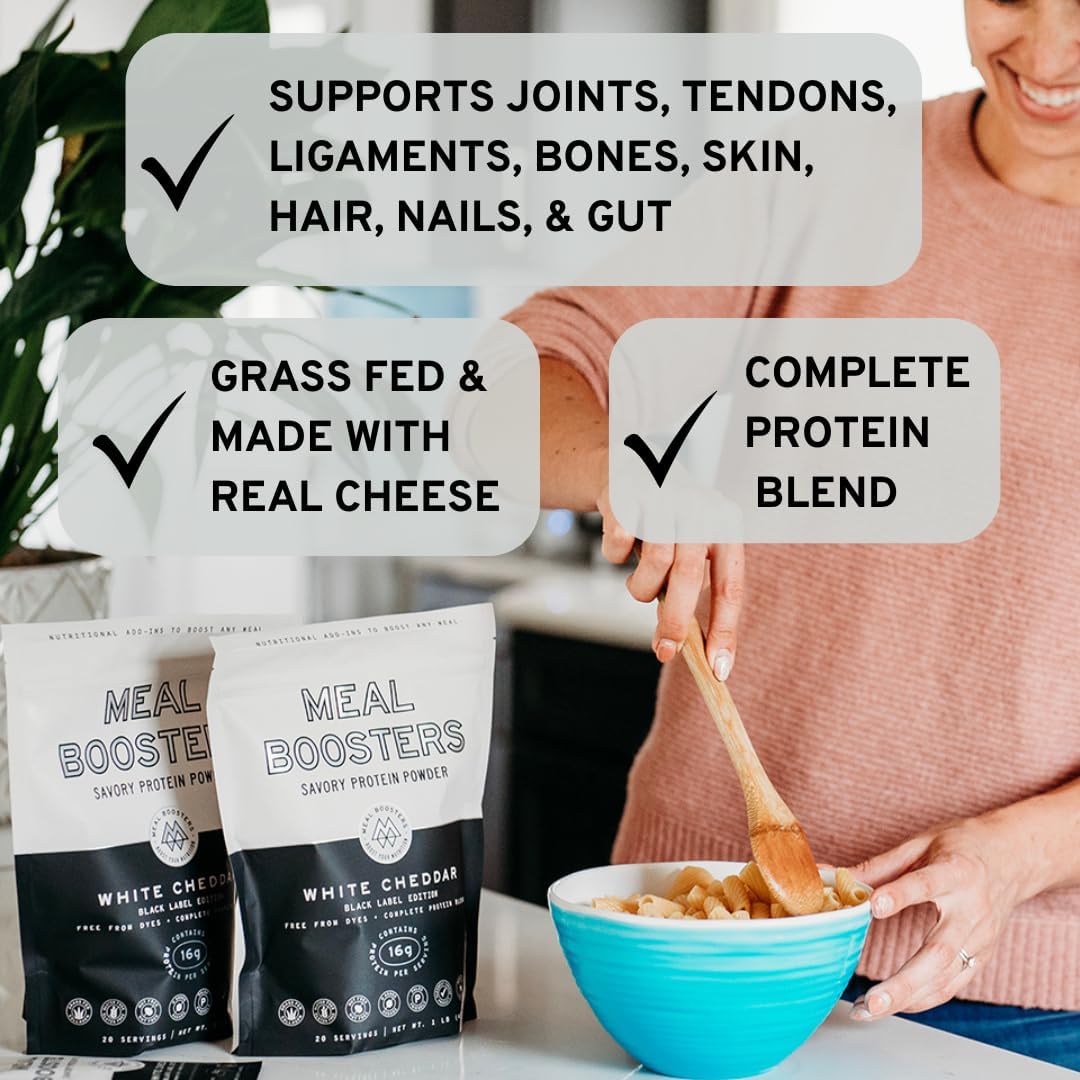 Meal Boosters Savory Protein Powder Supplement | 15–20g Complete Protein Meal Enhancer for Cooking & Prep | Collagen Peptides for Gut, Joint & Support | Keto Friendly, Gluten Free (White Cheddar)