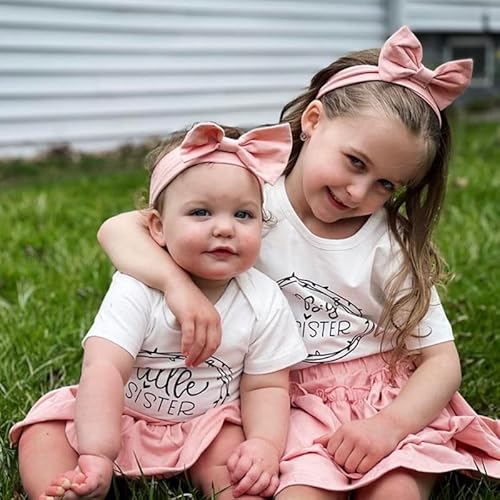 Amawmw Big Sister Little Sister Matching Outfits Toddler Baby Girl Summer Clothes Short Sleeve Romper Ruffle Skirt 3Pc Set #TOP1