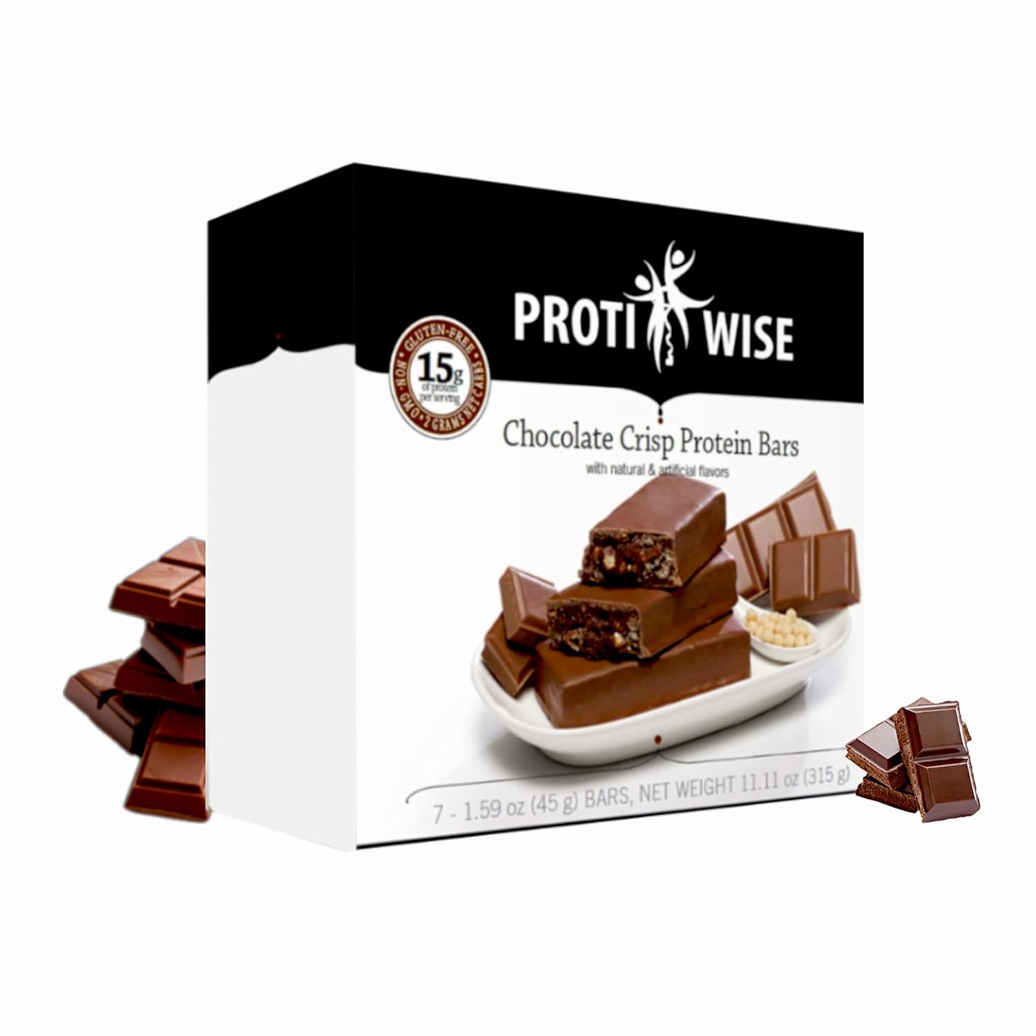 ProtiWise Chocolate Crisp Protein Bars | 15g Protein, High Fiber, Low Carb | Low Sugar, Gluten Free | Keto Diet Meal Replacement Weight Loss Snack Bar | Pack of 3 (7 Bars/Box)