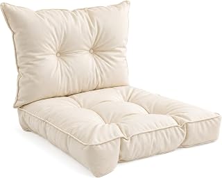 POKAR Stuhlkissen 2er Set 1x Sitzkissen 50x50x10 cm + 1x Rückenlehne 50x40x10 cm | Wasserabweisendes Loungekissen | Outdoor Auflagen für Gartenstuhl und Rattanmöbel | Öko Tex | Made in EU | Beige