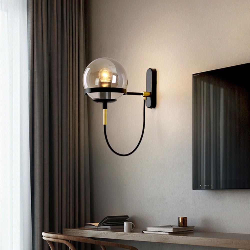 Genérico Lámpara de Pared de Vidrio Moderna con Globo de Vidrio Arte de Hierro Cepillado Apliques de Pared Bolas Acabado Rústico para Dormitorio Baño Vestidor Iluminación Luz de Pared