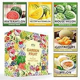 5 Variety Melon Fruit Seeds Packets - Crimson Watermelon, Green Honeydew Melon, Melothria scabra, Ca