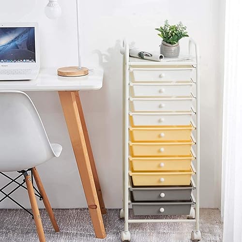 Miniatura 3 de Topment - Cajas de plástico con 10 cajones, organizador rodante, herramientas de almacenamiento, papel multiusos (amarillo)