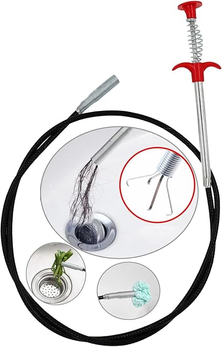 FASTMART Drain Pipe Cleaning Spring Stick, Hair Catching Drain Pipe Cleaning Claw Wire, Sink Cleaning Stick Sewer Sink Tub Dredge Remover, Spring Drain Pipe Basin Cleaner Tool (160 cm)
