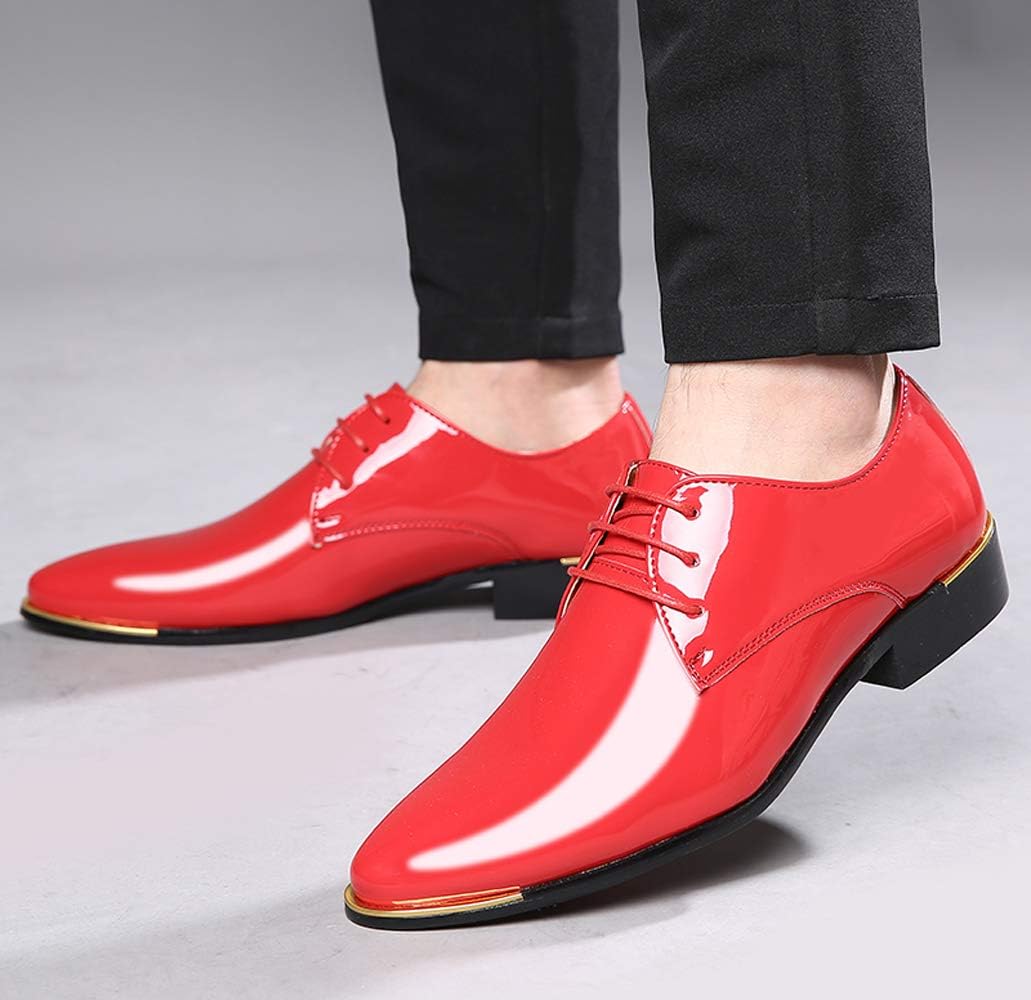 Dress Shoes Men Classic Pointed-Toe Patent Leather Lace-up Formal Oxford Shoes Black Brown Red Grey - Image 2