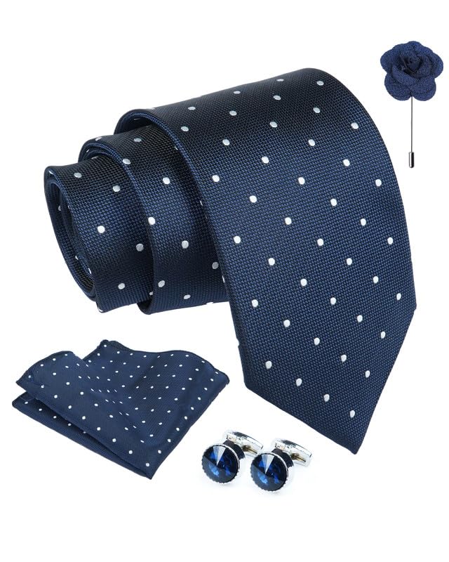 axlon Polka Dotted Tie For Men – Formal Ties Set With Pocket Square, Cufflink & Flower Pin With Gift Box For Mens, Silk Fabric Neckties Gift Sets For Men’s (PK4)-picture-5