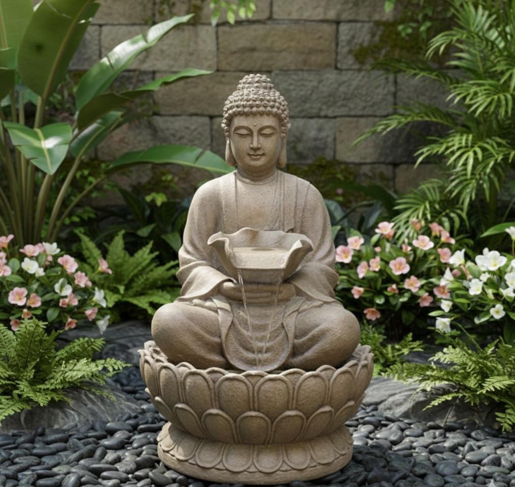 Buddha Statue Water Fountain for Living Room, Office, Garden Table top, Terrace Garden Waterfall Indoor | Outdoor | Home Decor(Biege)-image-17