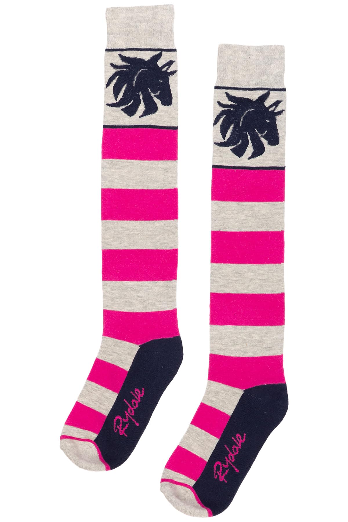 Ladies Knee High Riding Socks Cotton Blend Women'sEquestrian Boot Sock Cushioned Sole Long Socks (Broadstripe Marl Grey)