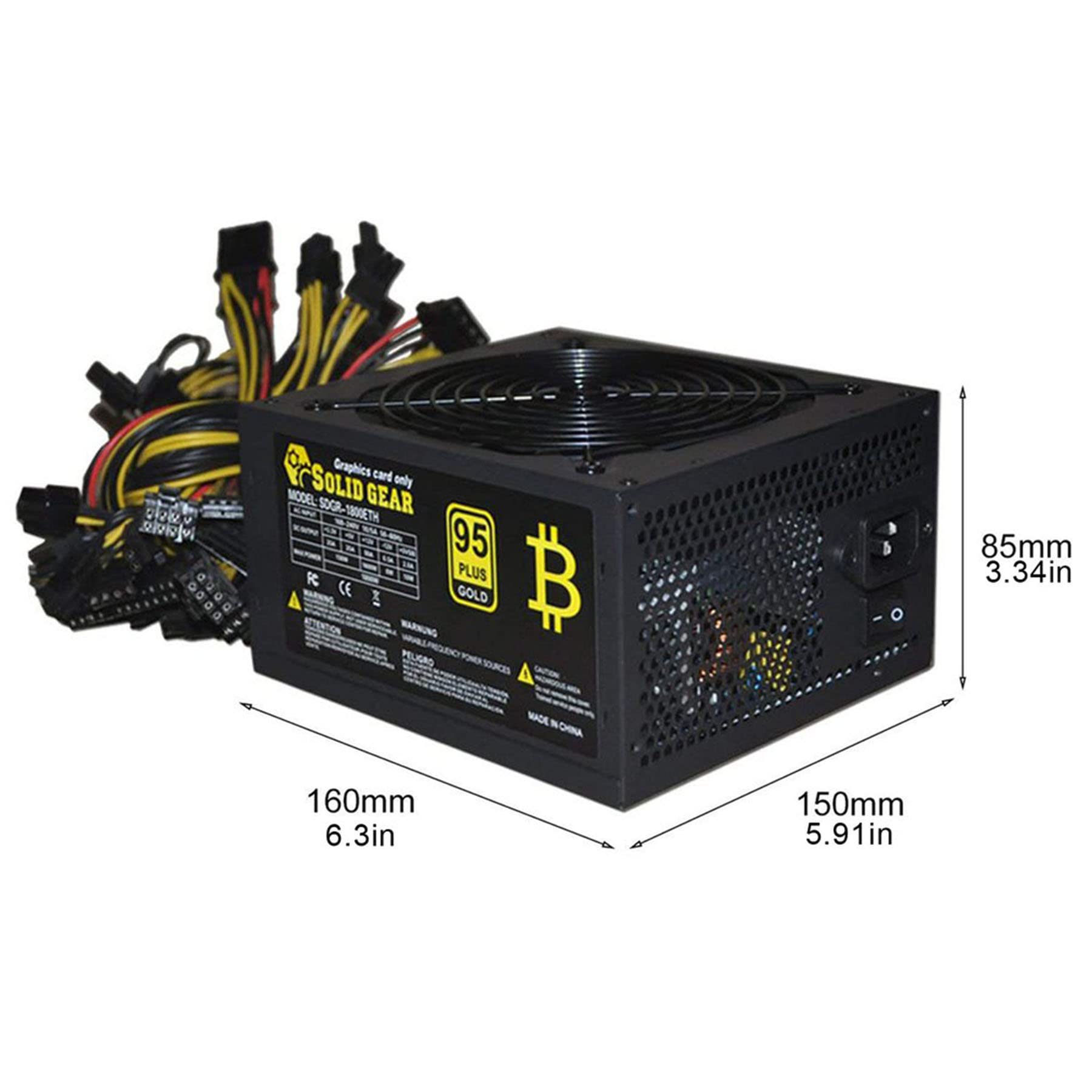 Alimentatore minerario 1800W per GPU 6/8 GTX,Potenza mineraria Ethereum BTC ASIC ATX Alimentazione mineraria,ETH Bitcoin Mining PSU PC PC Alimentatore Mining Rig PSU