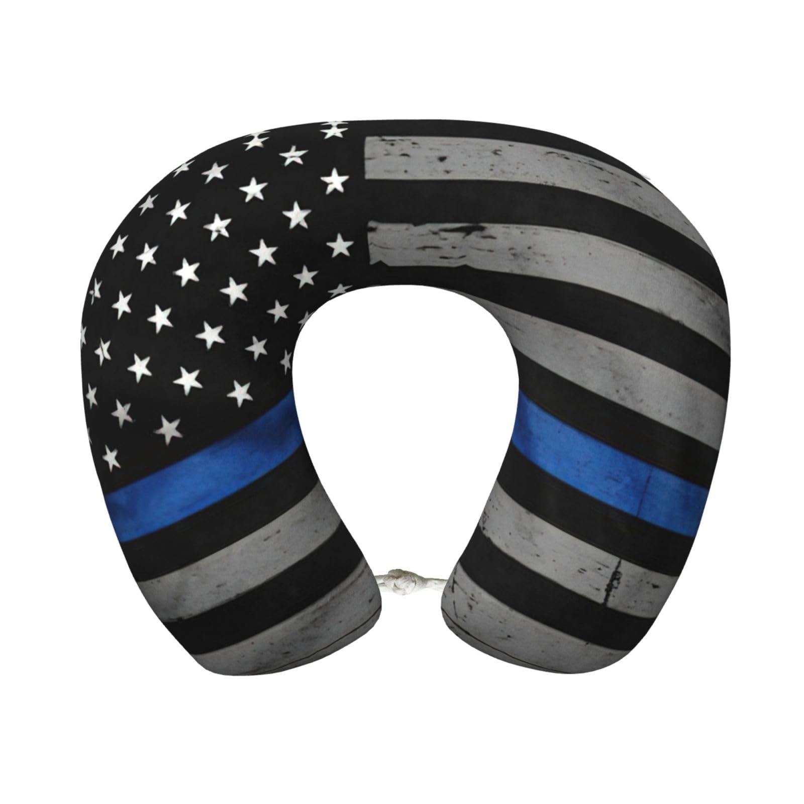 ASFgda U-Shape Memory Foam American Thin Blue Line Flag Print Travel Pillow,Neck Support,Washable Cover For Airplane Car Home Office