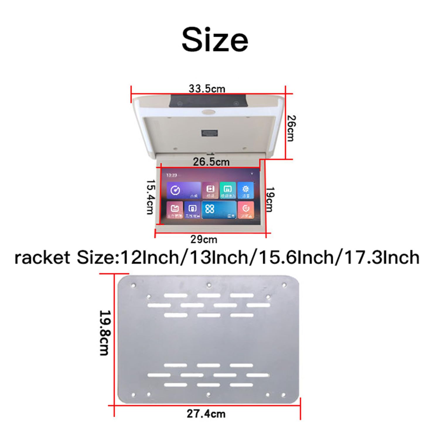 FAXIOAWA Pantalla De Techo De TV para Automóvil Comercial De 11,6 Pulgadas con Entrada HDMI Sistema De Entretenimiento Trasero Luz De Ambiente Monocromática,Grey-15.6-Inches
