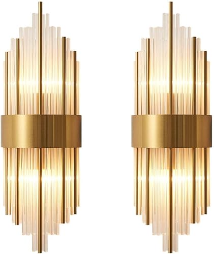 Miniatura 8 de BOKT Aplique de pared de cristal dorado elegante aplique de pared de lujo de latón cepillado con varillas de cristal, lámpara de montaje en pared