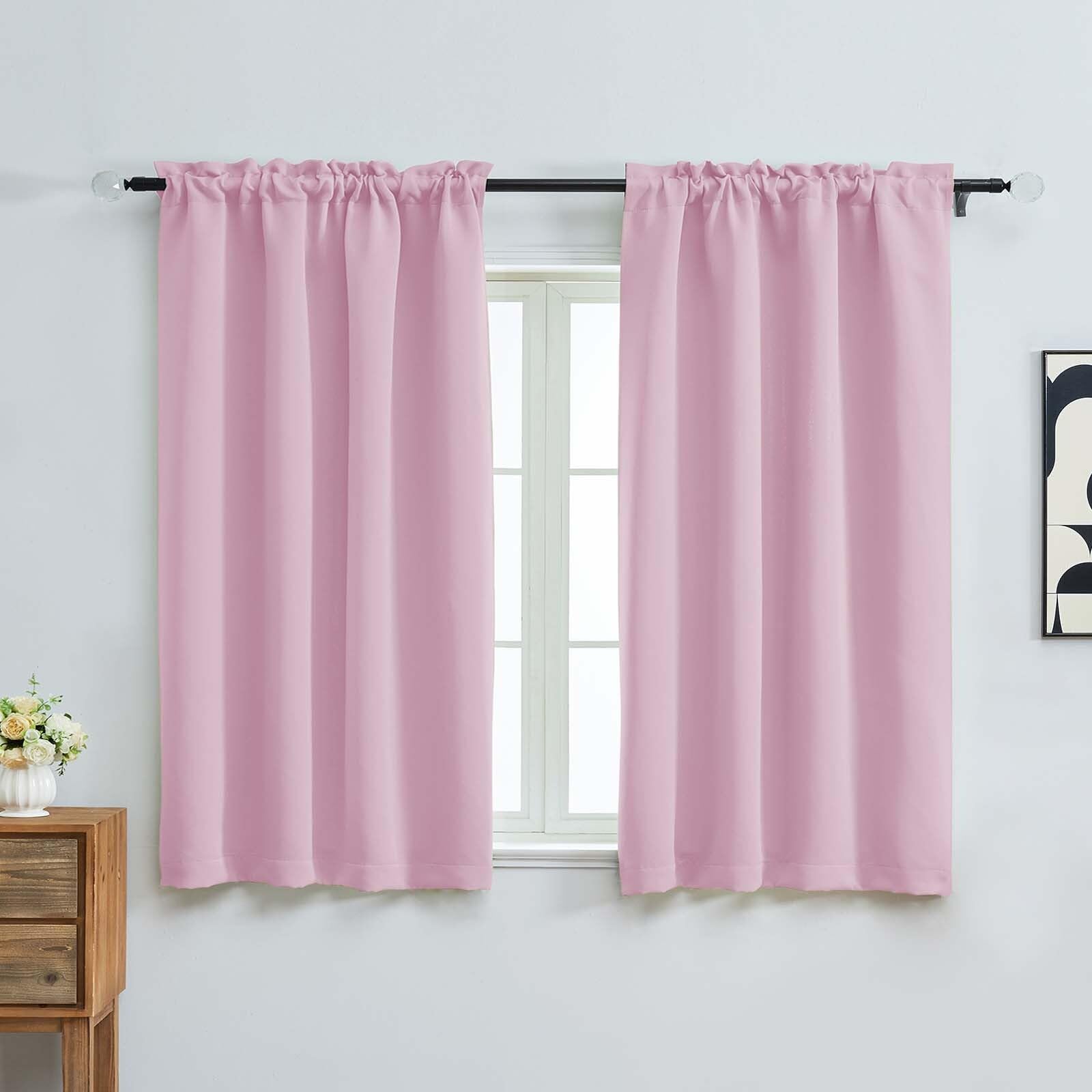 OVZME Pink Short Blackout Curtains for Girls Room 54 Inches Long 2 Panels, Modern Window Treatment Solid Thermal Insulated Curtains for Living Room, Rod Pocket Blackout Drapes, 2x40Wx54L Inches