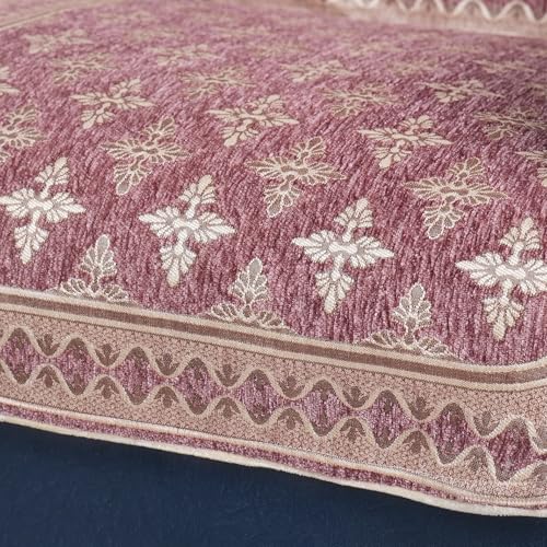 Image of Premium Chenille Woven Anti-Slip 7 Seater Sofa Cover | L-Shape Sofa Seat Protector for Living Room | Durable & Stylish Slipcover - Onion Pink - Floral