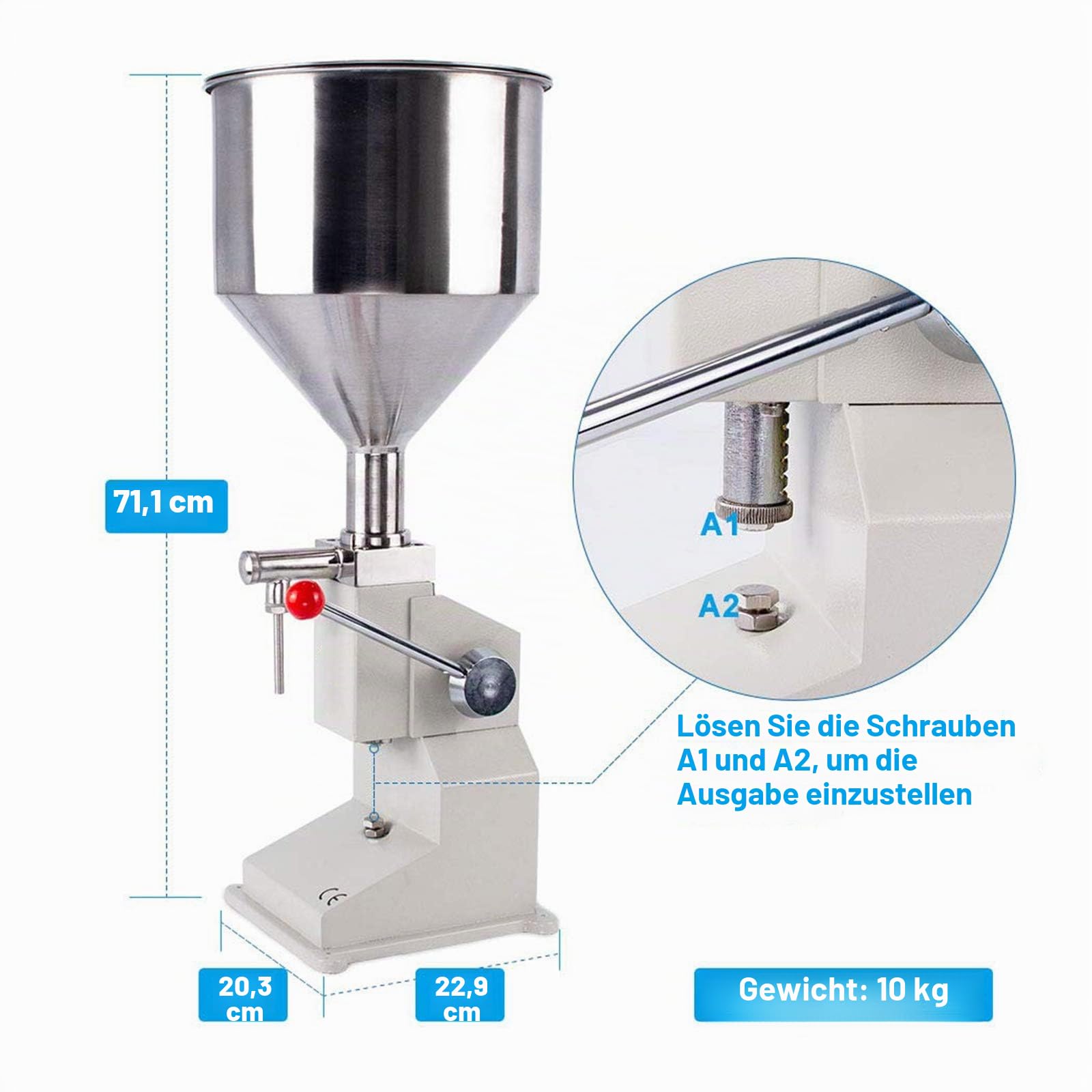 SUSEMSE abfüllmaschine manuelle Flüssigkeitsfüllmaschine, Paste Flaschenfüllmaschine 5–50 ml Abfüllmaschine Flaschenfüller für Wasser Öl – A03