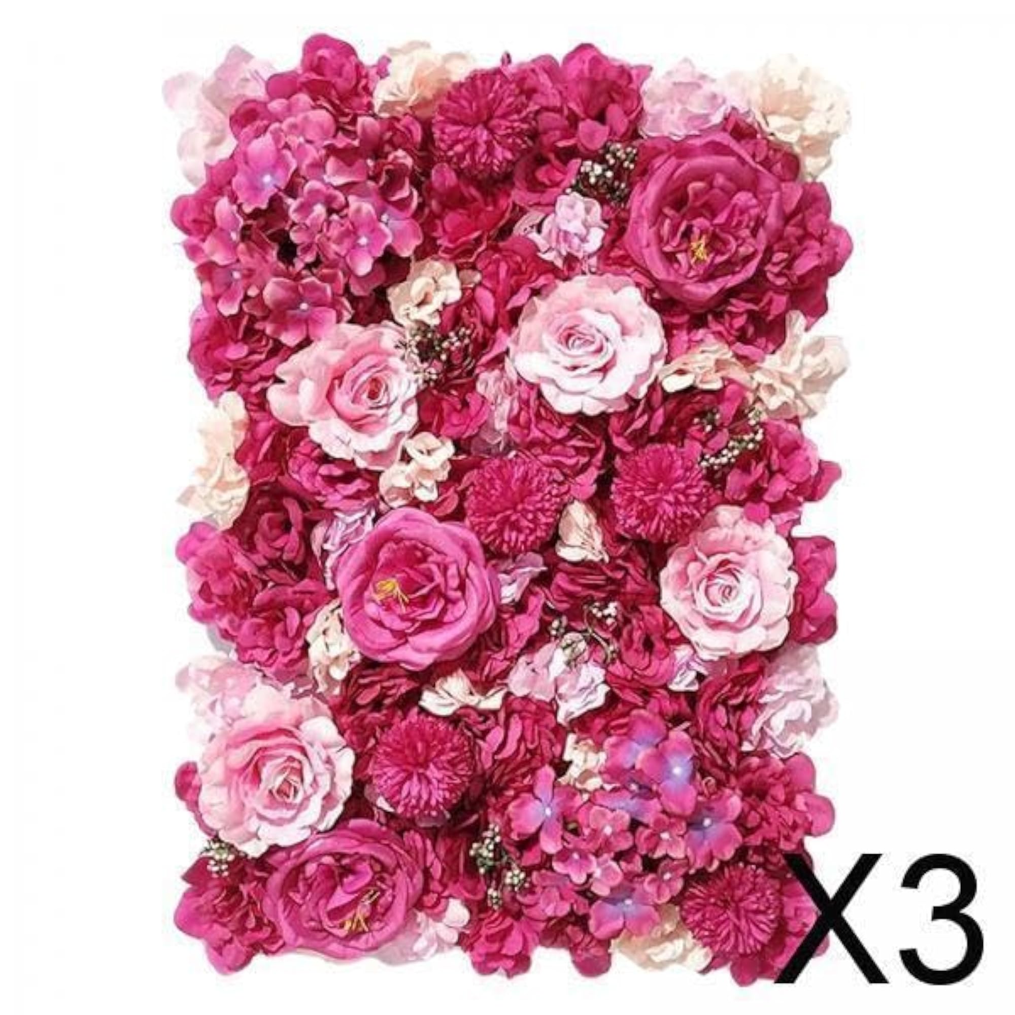 3xArtificial Silk Flowers Wall Panel Wedding Party Floral Backdrop Rose