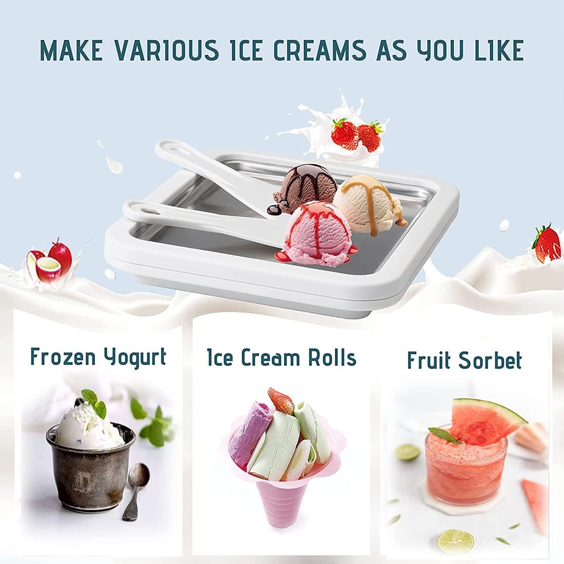 Instant Ice Cream Maker Pan and Scraper,Cold Sweet Fried Food Plate for Making Soft Serve Ice Cream Slushies Frozen Yogurt Sorbet Gelato Rolled Ice Cream