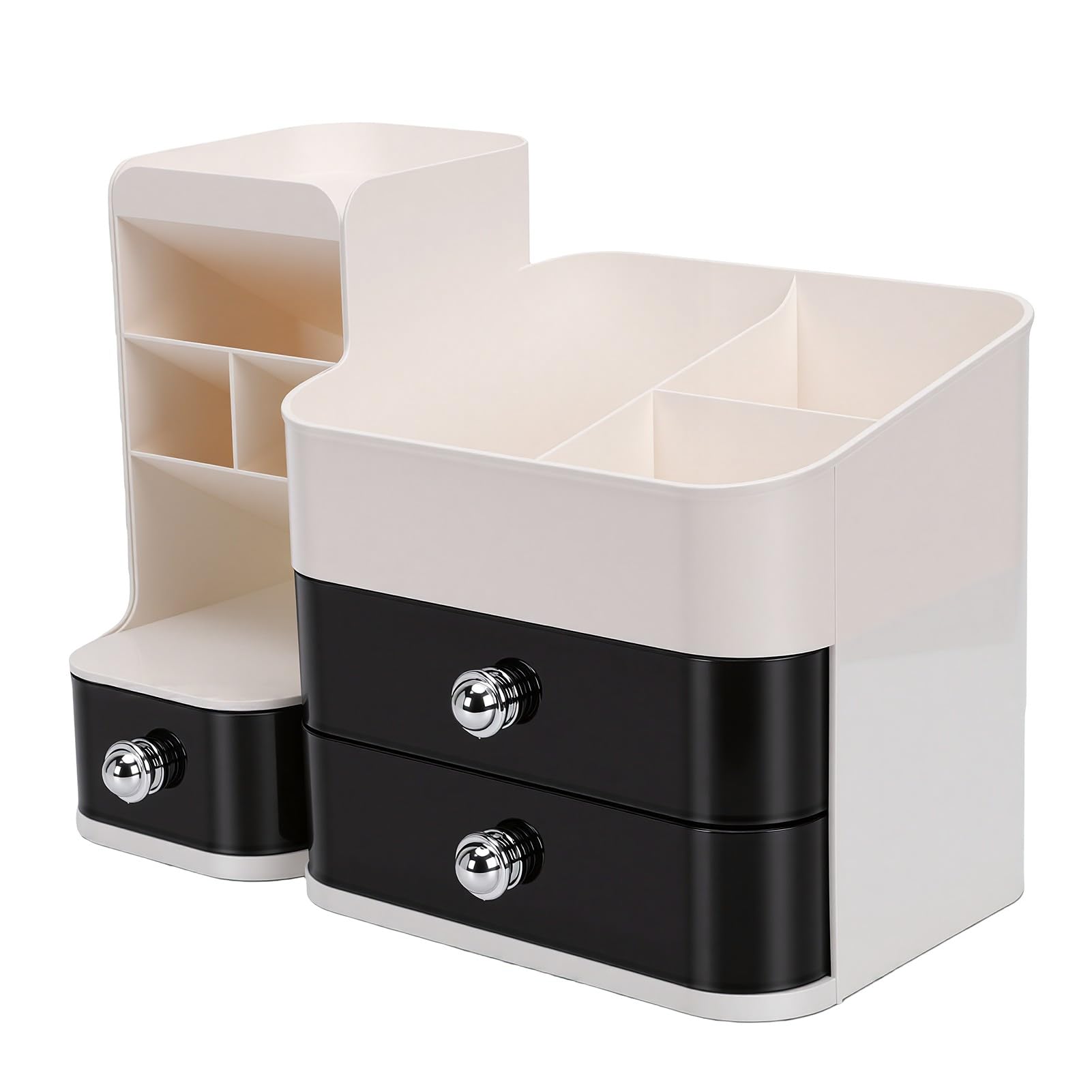 Zunate Organisateur de Maquillage de Bureau avec Porte-pinceaux, Boîte de Rangement Cosmétique à 3 Tiroirs pour Comptoir de vanité, Salle de Bain, Chambre à Coucher, Plus de 30 Articles (WHITE)