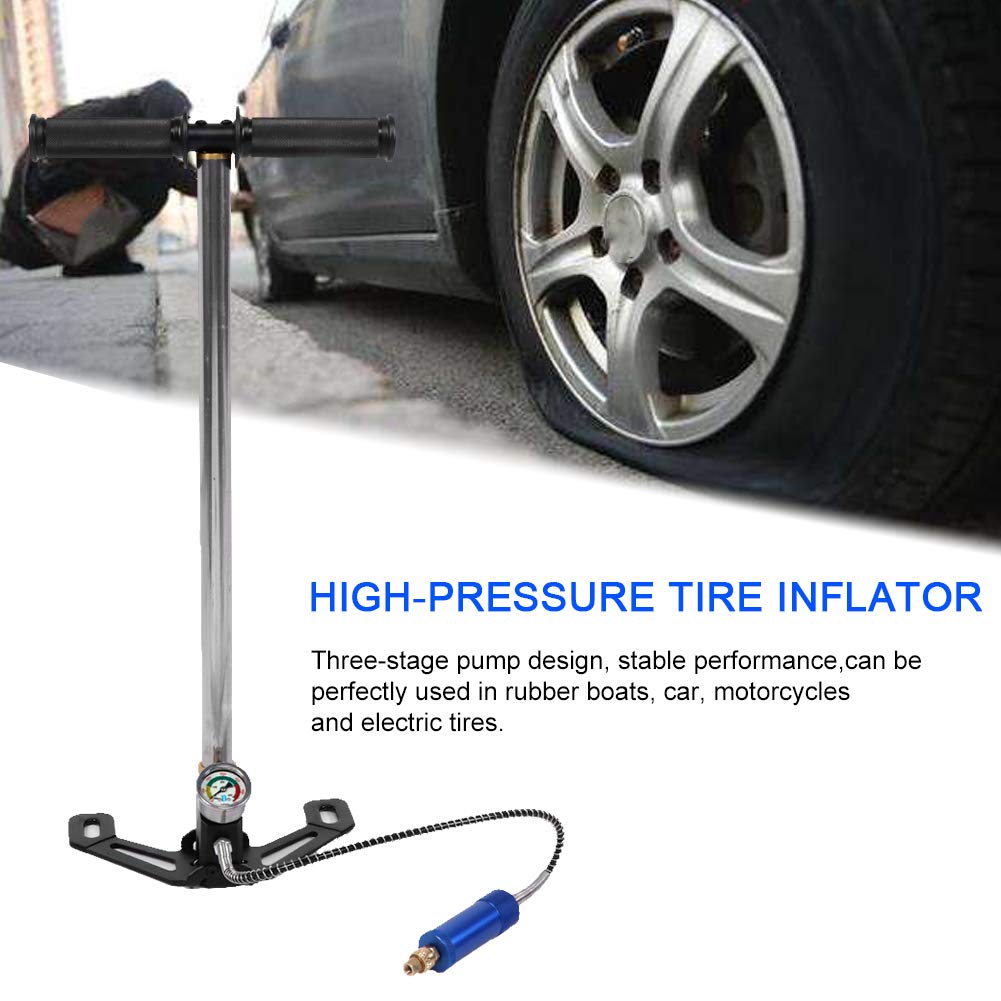 Bomba de Alta Presión 30mpa/40mpa Inflador Manual de Neumáticos con Separador de Agua y Aceite para Automóviles, Motocicletas, Neumáticos de Goma para Botes Acero Inoxidable, Plegable, Diseño