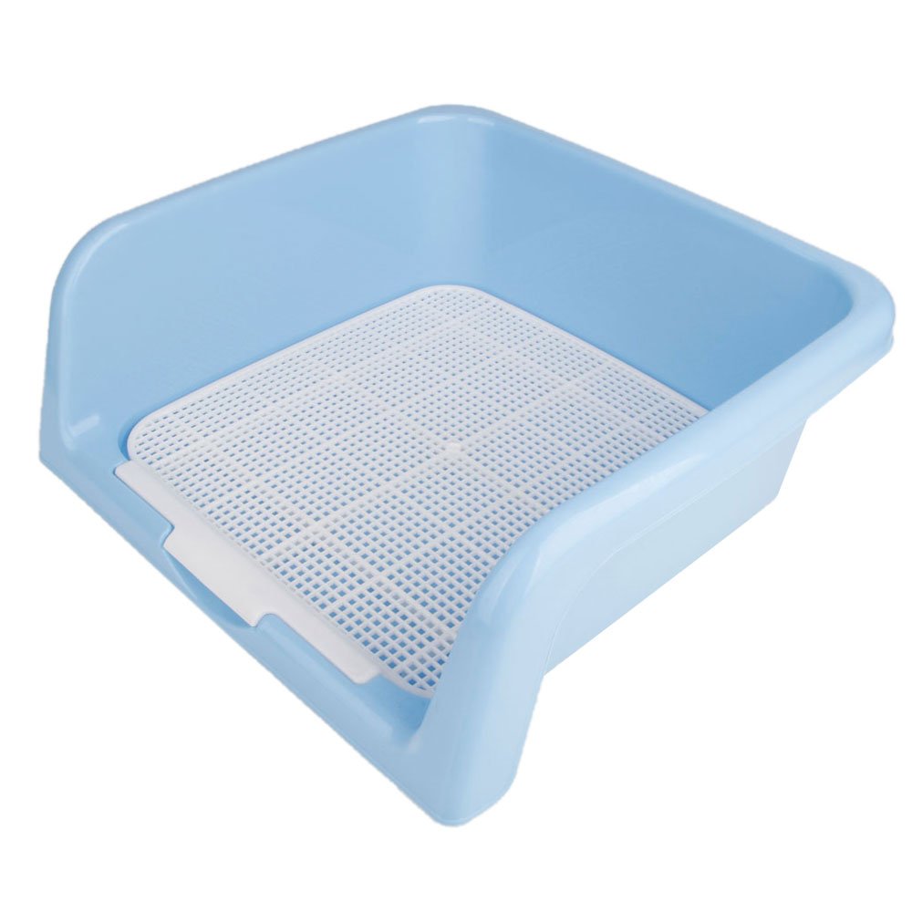 Firekingdom Protection Indoor Plastic Fenced Training Tray Pet Potty Puppy Training Pad Holder M (Blue & White)