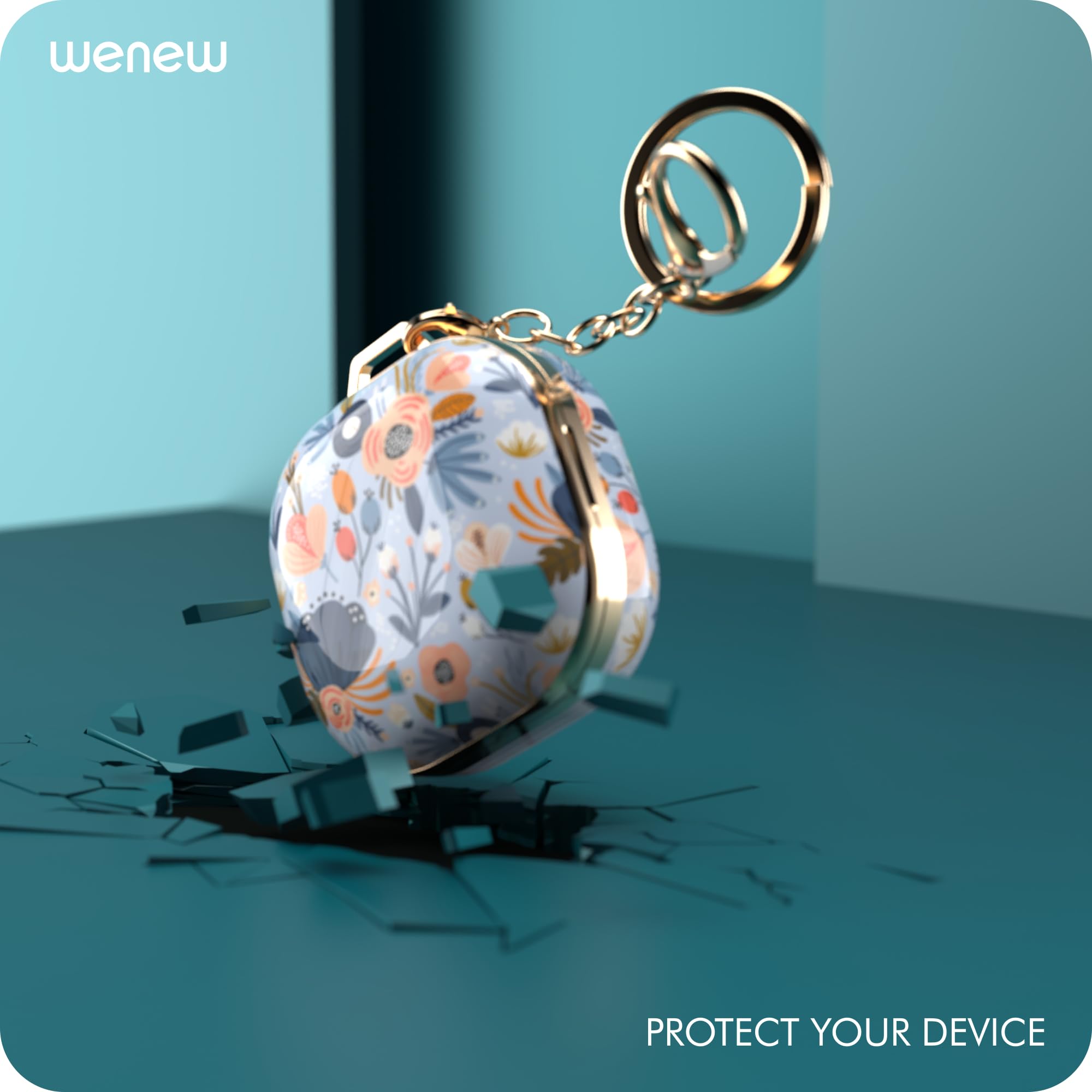 Wenew Case Cover for Galaxy Buds 2/Pro/Live, Cute Patterns Hard Shell with Key Chain Clip for Girls/Kids/Women/Men (Blue)