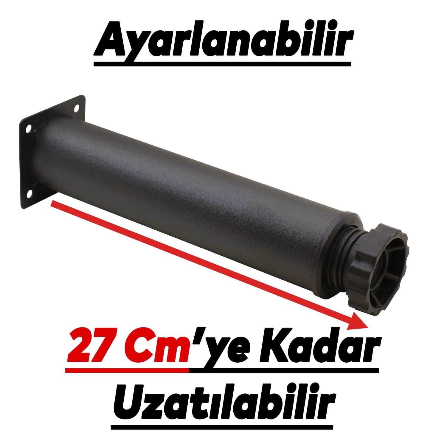 Badem10 8 ADET Mobilya Kanepe Baza Koltuk Metal Destek Ayağı Ayarlanabilir 25 cm Siyah Metal Yükseltici Ayak