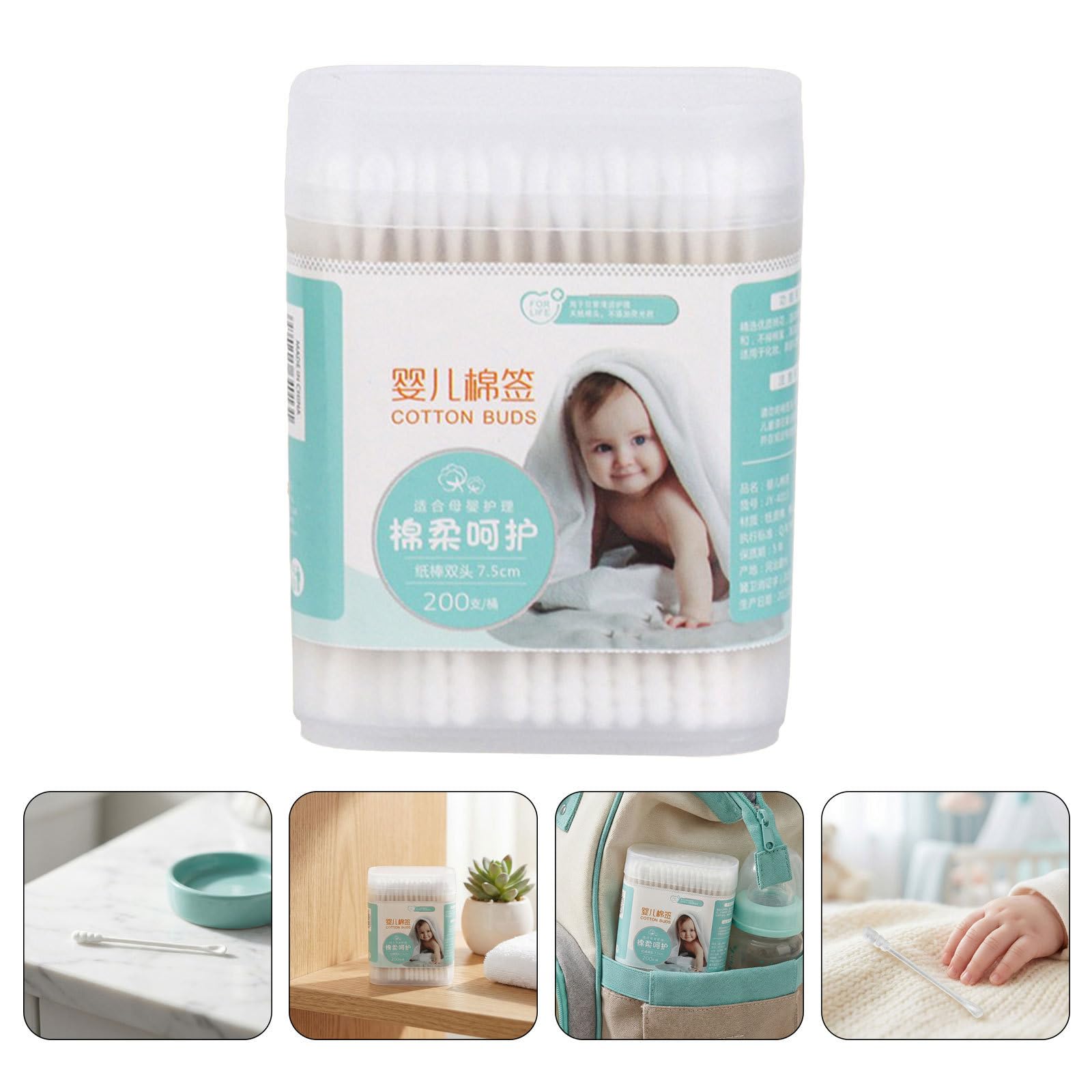 Cotons-tiges bébé en coton 200 pièces double embout avec embout spirale et spatule ferme - nettoyage nez et oreilles pour enfants - usage en déplacement