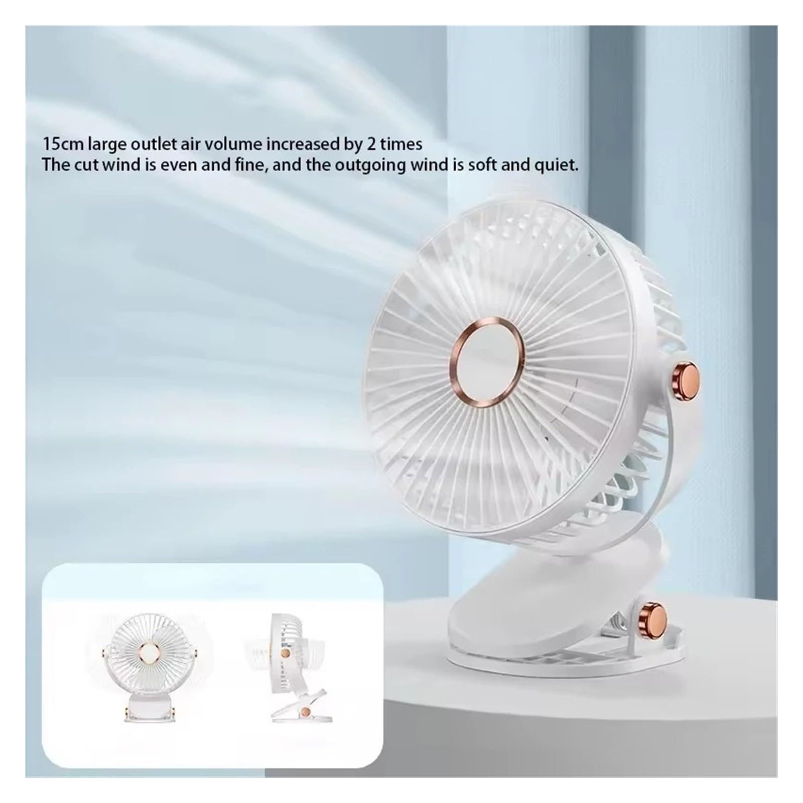 Ventilador Doble Cabeza Giratorio 360 Grados Coche Ventilador Con Clip De 8000mAh Circulador Aire Portátil Escritorio Recargable Silencioso 5 Velocidades Inalámbrico Luz LED Para Acampar(Blue)