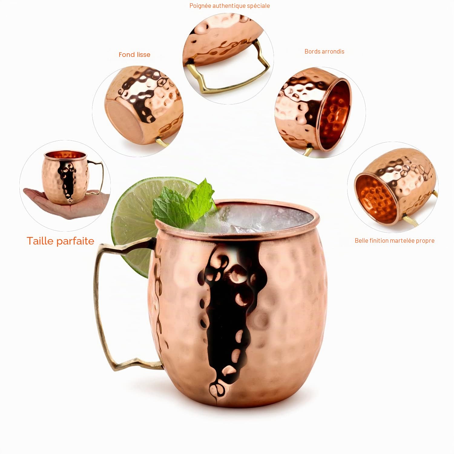 Zap Impex Moscow Mule Tasse en Cuivre - Lot de 8 - Gobelets 100% faits à la main - Verre à cocktail en cuivre de haute qualité de 400 ml