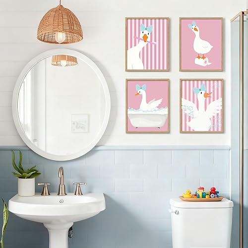 Miniatura 4 de YZSLA Divertidas impresiones artísticas de pared de baño de 8 x 10 pulgadas sin marco, impresiones artísticas retro coloridas de pato, divertidas