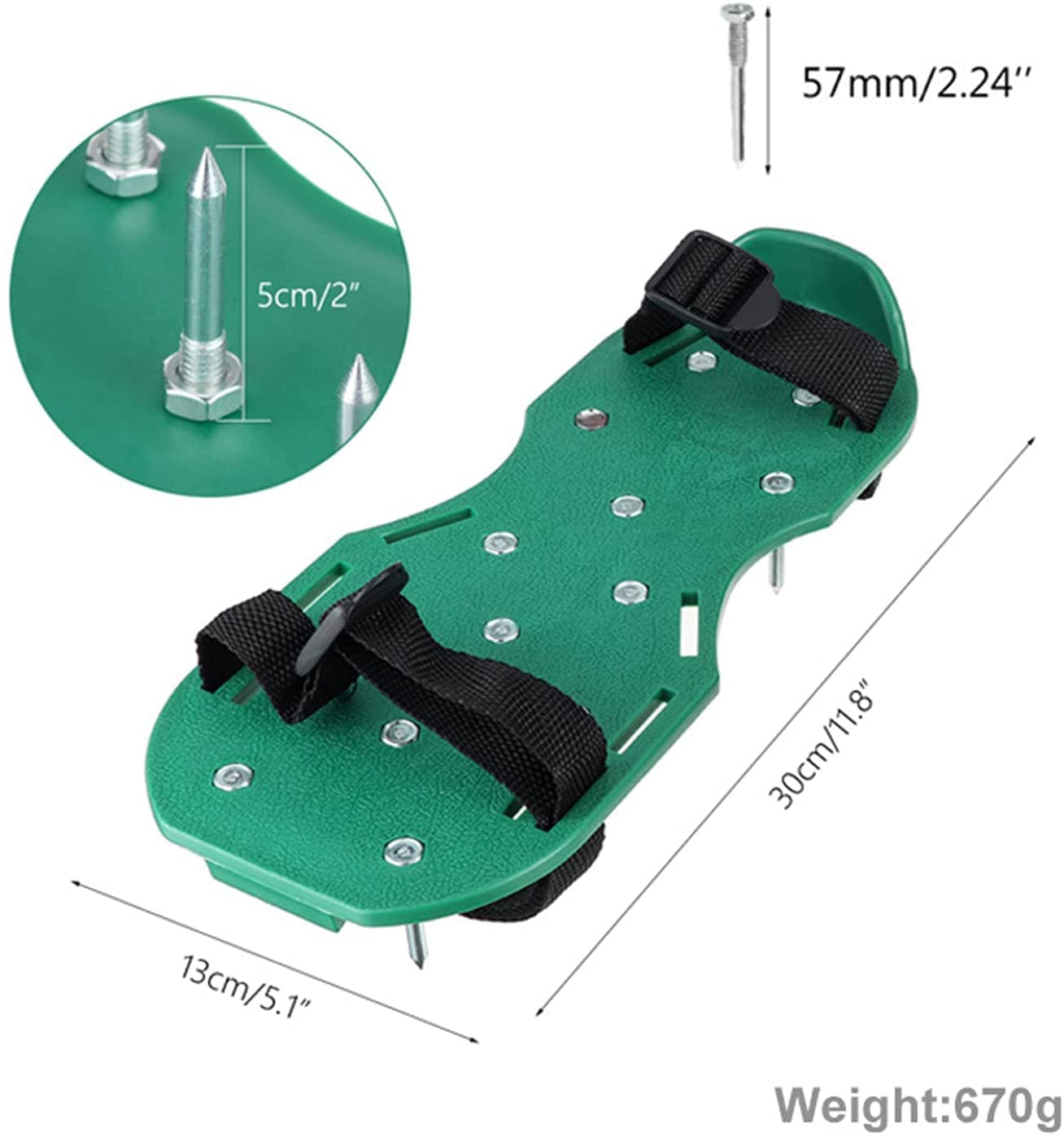 Aireador de Césped Zapatos Sandalias de Pinchos de Metal Hebillas y Correas 3 para Airear el Césped o en el Patio (Verde)