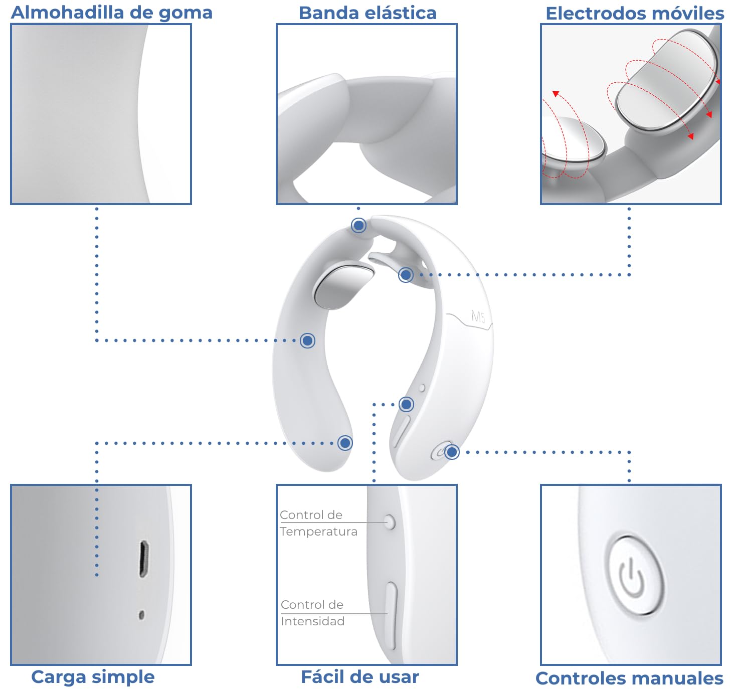 ENOA M5 Masajeador Cervical EMS/TENS, 6 Modos, 18 Niveles, Calor 42°C, App y Control Remoto, Inalámbrico – Alivio Dolor Cuello