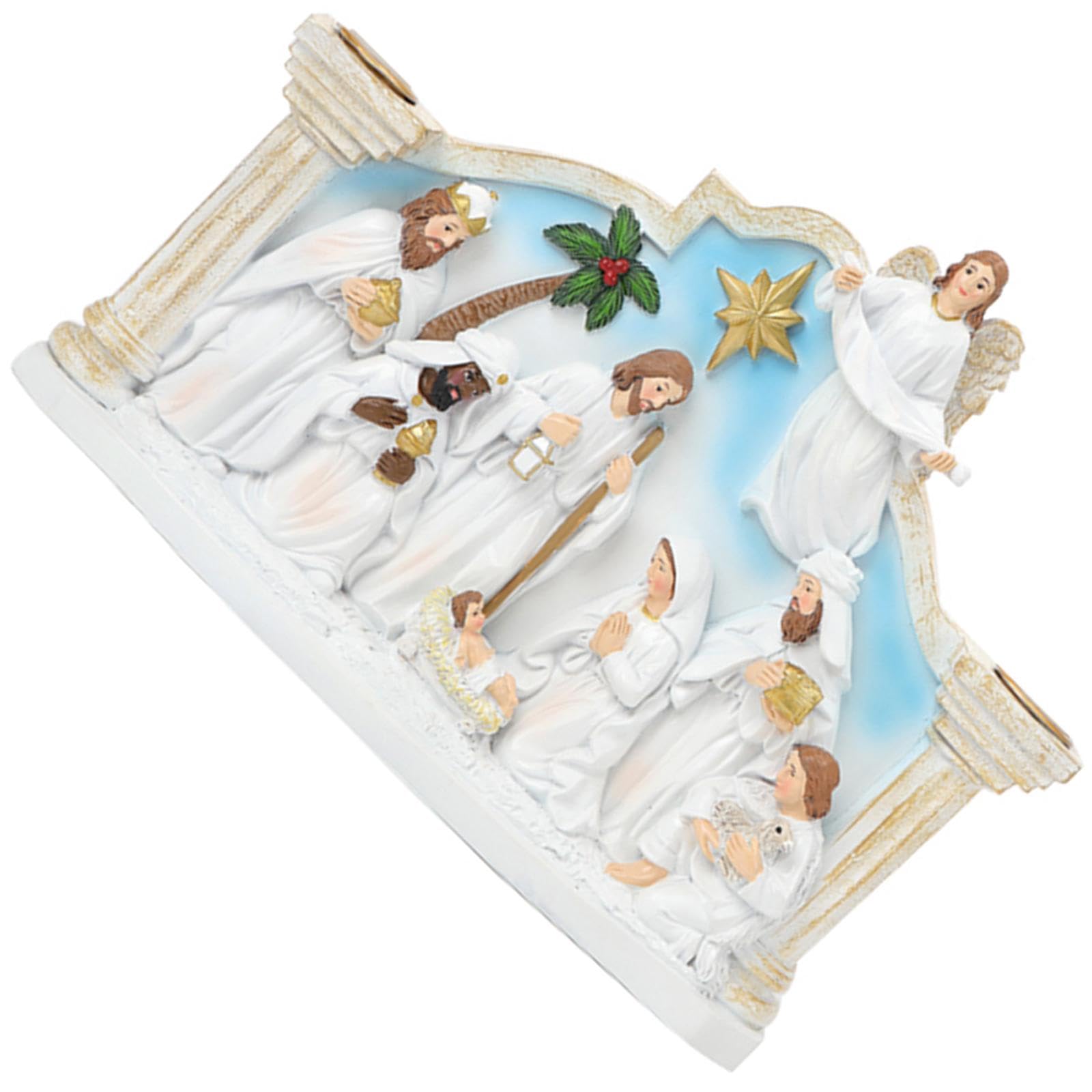Santa Familia de resina Belén de Navidad, soporte para velas, soporte para velas de Adviento, figuras para el belén