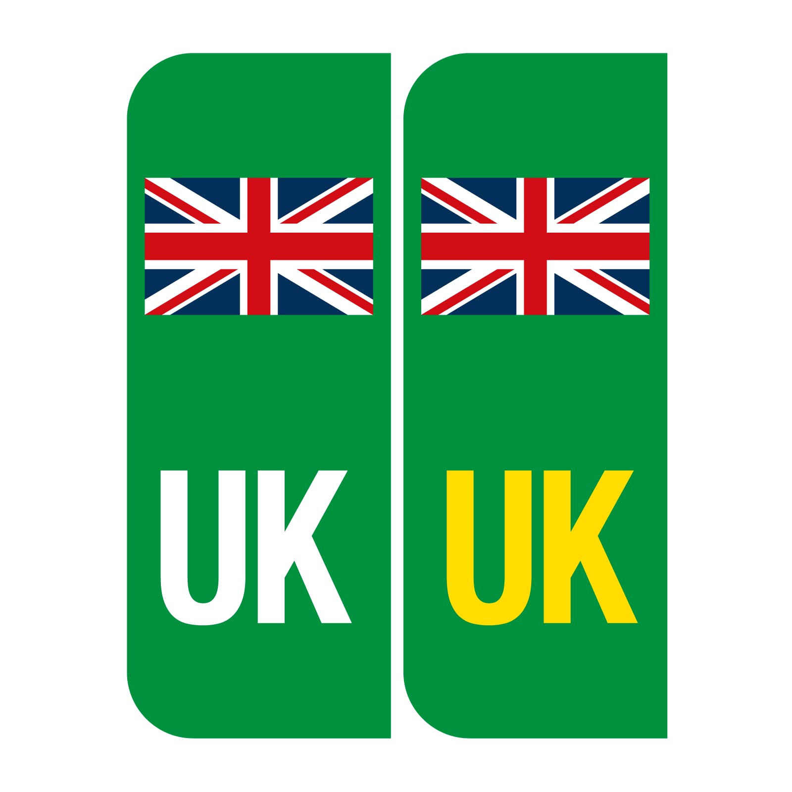 stika.coPack of 2, Front and Back, UK Flag Union Jack Badge, Green Electric Vehicles, Car Number Plate Vinyl Stickers United Kingdom, Replaces Old GB Version