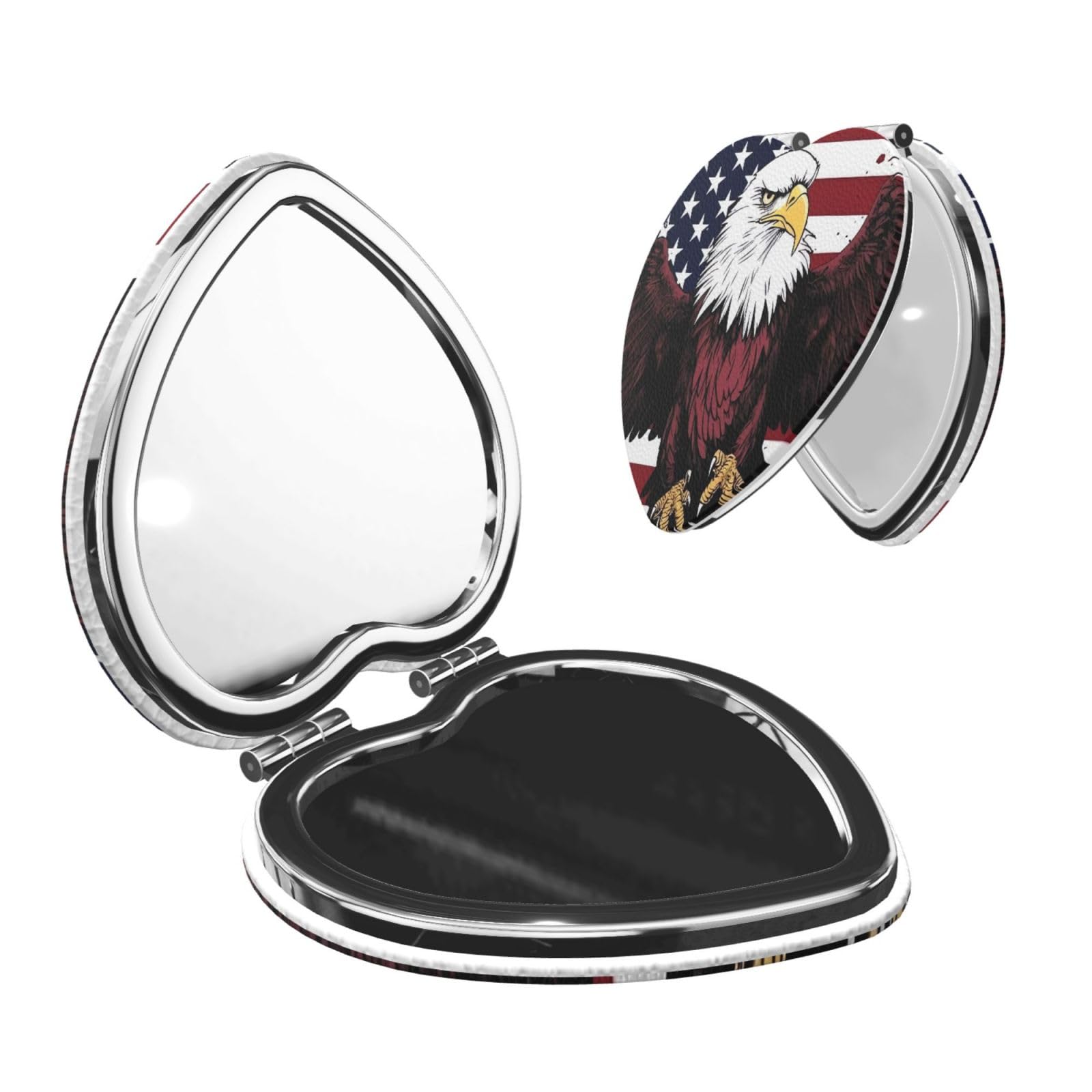DWVTSLH American National Flag with Eagle Compact Mirror for Purse, Double-Sided 2X/1X Magnifying Mirror for Women Men, Travel Makeup Mirror for Handbag, Handheld Vanity Mirror for Gift