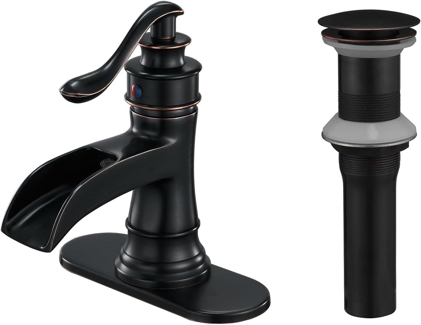 BWE Waterfall Bathroom Faucet Bundle with One-Piece Bathroom Vessel Sink Drain Stopper Without Overflow Pop-Up Drain Assembly