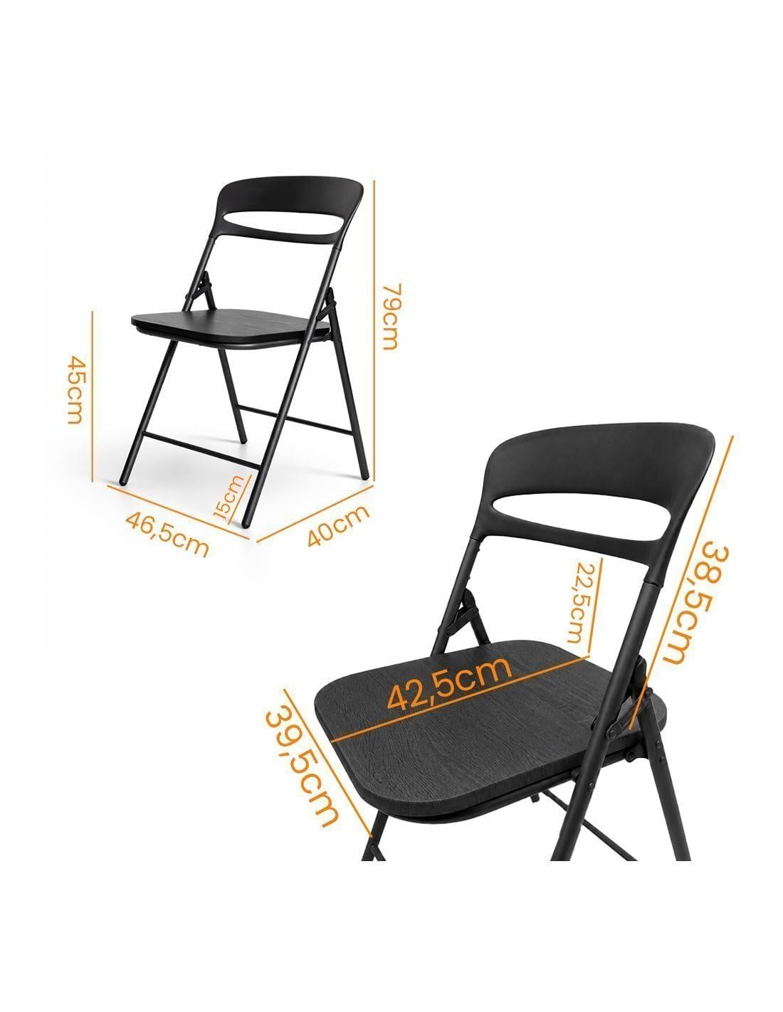 Jardin202 - Silla Plegable Florencia Negra | Asiento Negro/Blanco/Madera | Estilo Italiano | Estructura de Metalica | Hogar, Oficina | 1 Unidad (Asiento Negro)