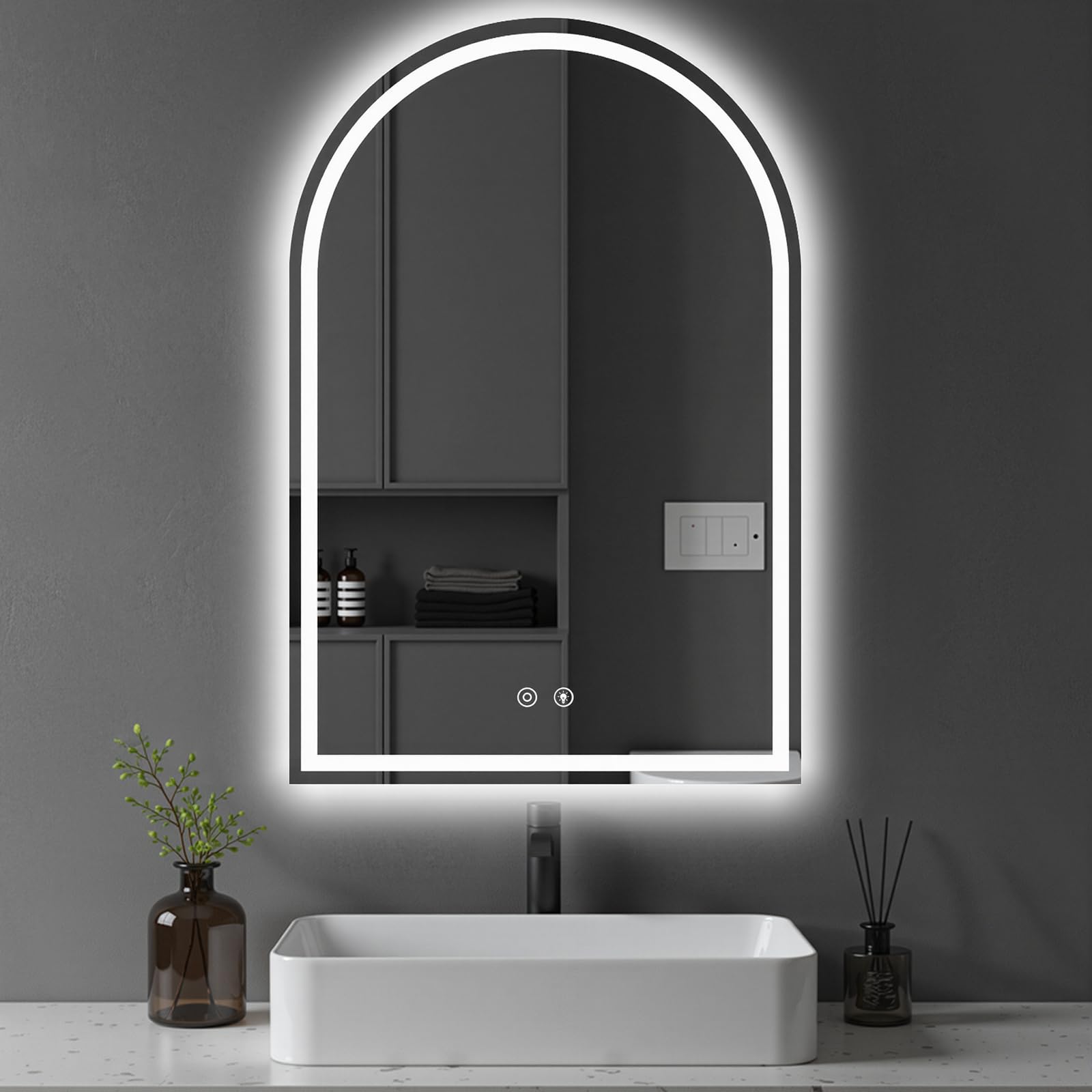 DUMOS 24"x36" LED Bathroom Mirror with Lights, Arched Vanity Mirror