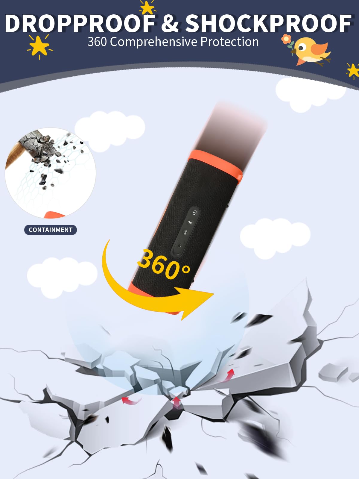 Etui ochronne do Xiaomi Sound Party Bluetooth Speaker, yystao silikonowe etui kompatybilne z Xiaomi Sound Party, odporne na uderzenia, pyłoszczelne, wytrzymałe, pomarańczowe