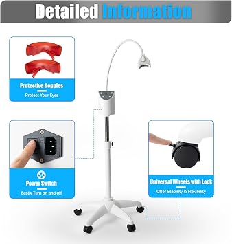 Cold Light Mobile Teeth Whitening Machine, 4 Led Lights, Adjustable Height, Timer of 5-30 Minutes, with Remote Control