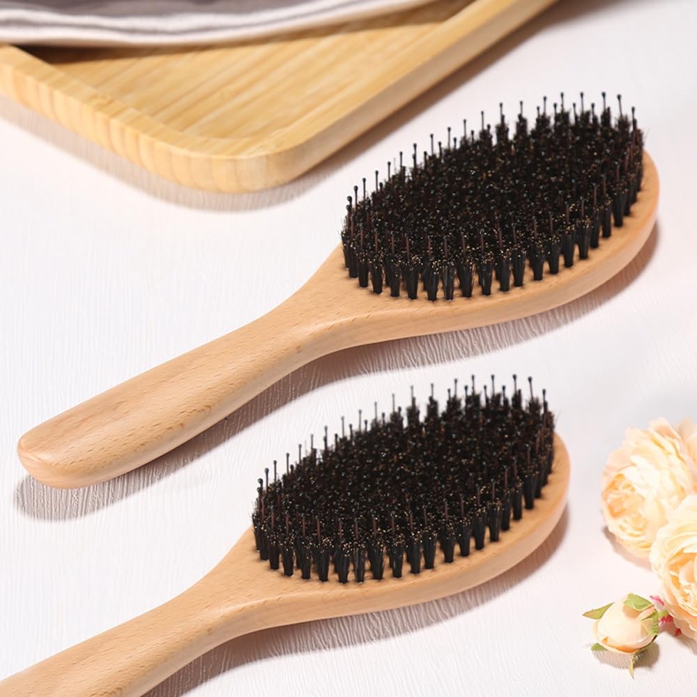 Cepillo for el cabello, cepillo for el cabello con cerdas de jabalí, cerdas naturales suaves for cabello fino y fino, restaura el brillo y la textura
