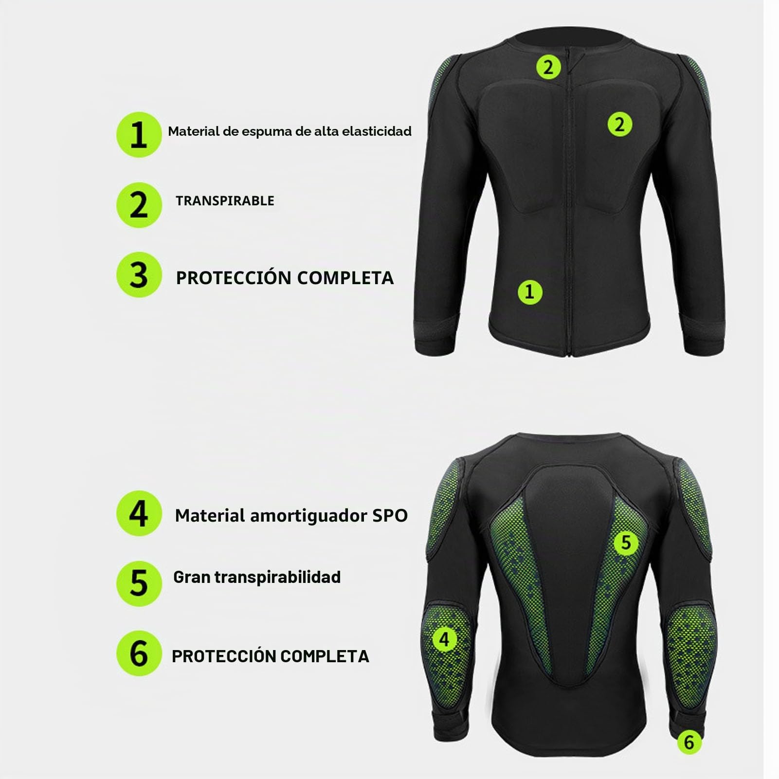 POENVFPO Camisa Blindada para Motocicleta con Acolchado Protector, Tela de Poliuretano Transpirable para Montar, Material SPO Que Absorbe los Golpes para Hombros, Pecho, Espalda, , Seguridad