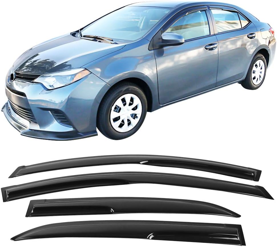 IKON MOTORSPORTS Window Visor, Compatible with 2014-2019 Toyota Corolla, Smoke Tinted & Semi-Transparent Acrylic Sun Rain Shade Guard Wind Vent Air Deflector