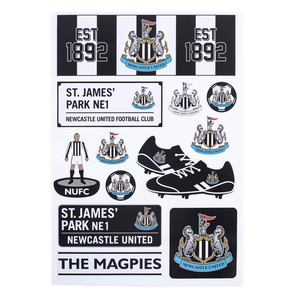 Newcastle United FC A4 Sticker Set, 12 Assorted Designs, Gloss Finish, 46g
