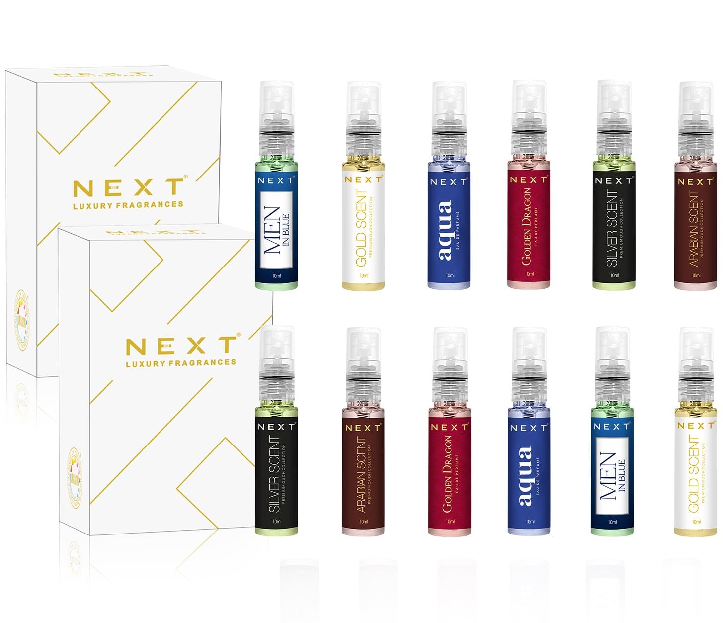 Next Care Pocket Perfume Pack of 12 (10ml Each) | Mini Trial Set | Long Lasting Woody & Musk Eau De Parfum Fragrance