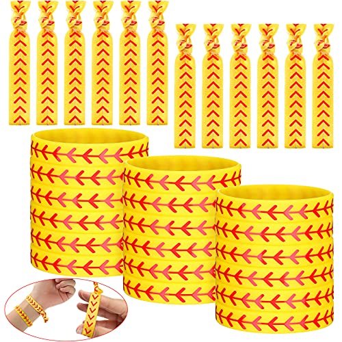 48 Pieces Softball Accessories Set Includes 24 Pieces Softball Bracelets Softball Wristband Silicone Bracelet 24 Pieces Softball Hair Ties Sports Elastic Headband for Girls Softball Player Party Favor